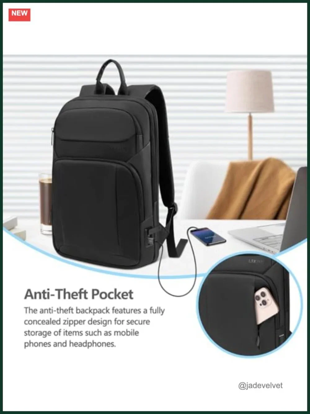 Expandable Laptop Backpack with USB Charging Port Anti-Theft Water Resistant